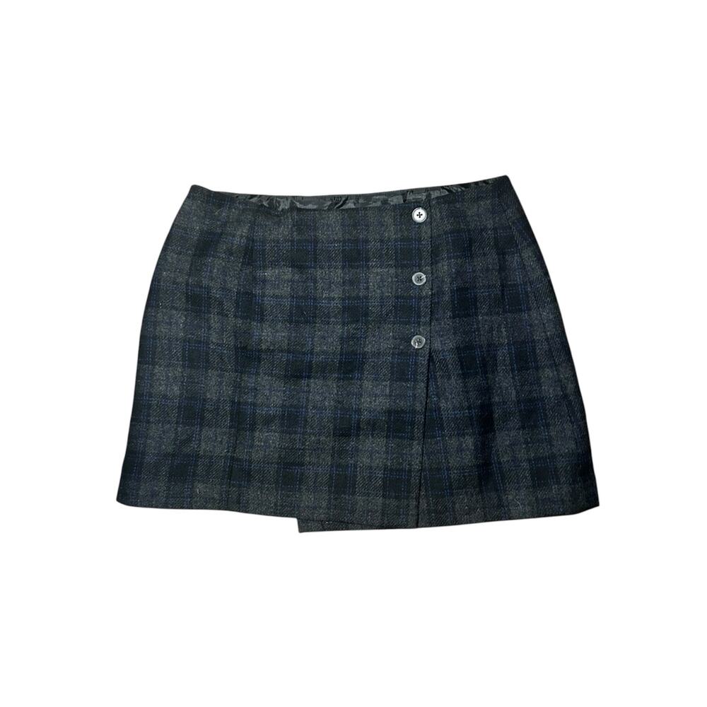 Vintage DKNY Donna Karan Wool Plaid Mini Skirt-Women’s Size 10- Blue/Grey Plaid